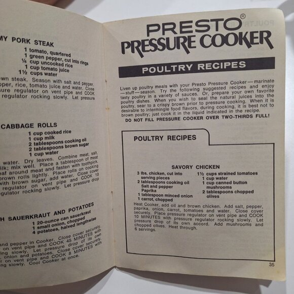 Presto Pressure Cooker Recipe Booklet Manual 1970s Vintage Instructions Meals - Picture 6 of 9